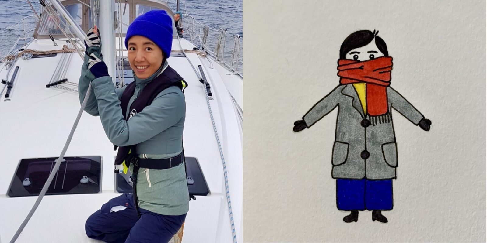 Fei sailing, and Fei as her cartoon character