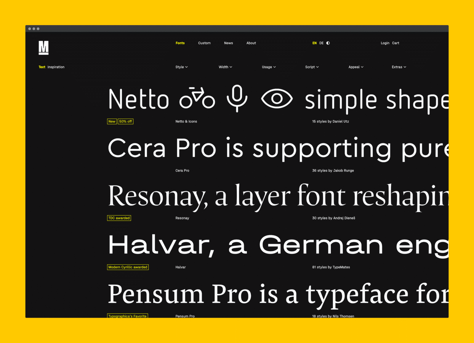 Screenshot of the new fonts collection