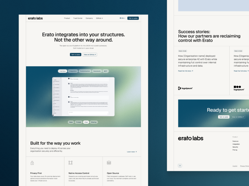 Mock-up showing the desktop view of the Erato Labs homepage.