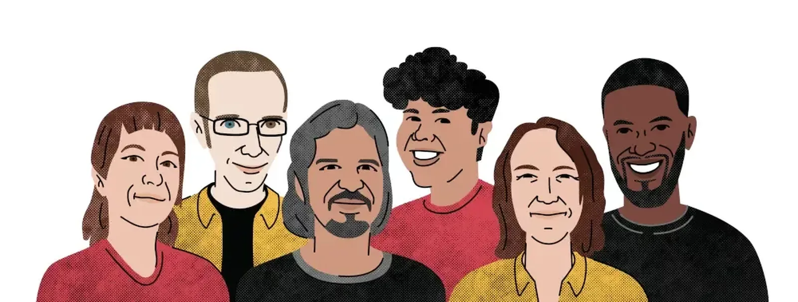 Illustration of the Bocoup team, six heads next to each other
